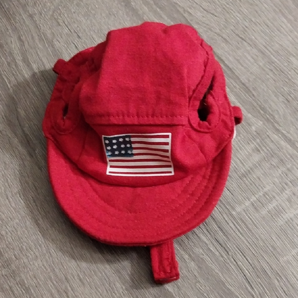Patriotic Red Dog Cap with Flag Design